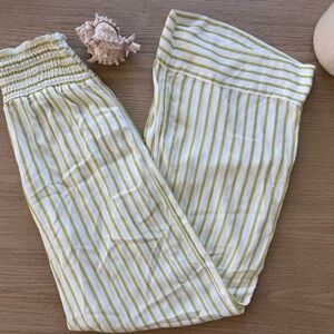Billabong Lightweight White & Lime Striped Wide-Leg Pants